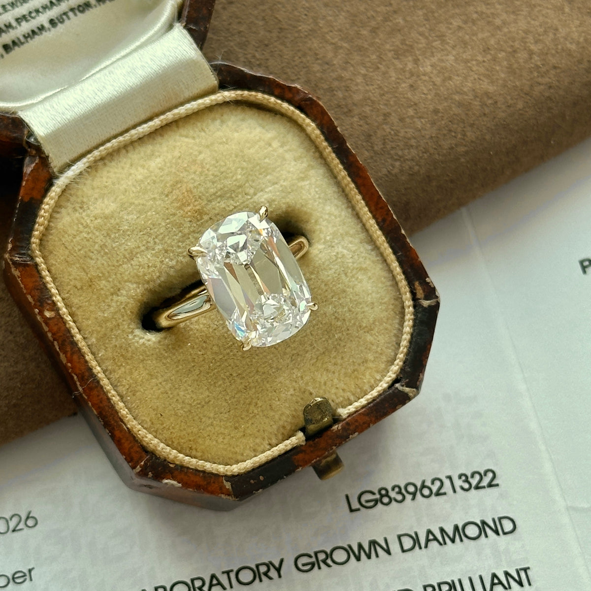 Custom Final Pyment- 6.8ct Old Mine Elongated Cushion Cut Lab Diamond Ring