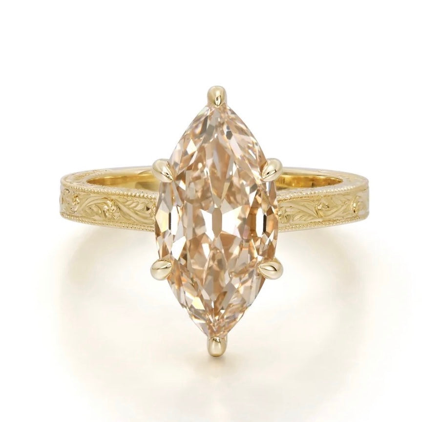 Custom Order Deposit- 3.2ct Dutch Marquise Cut Lab Champagne Diamond Ring