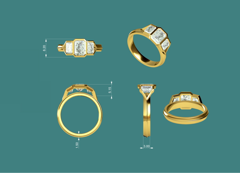 Champagne Emerald Cut Diamond 3-Stone Ring