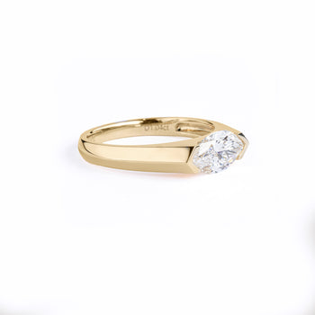 Front View Marquise Cut Lab Grown Diamond East West Engagement Ring in 14K/18K Gold