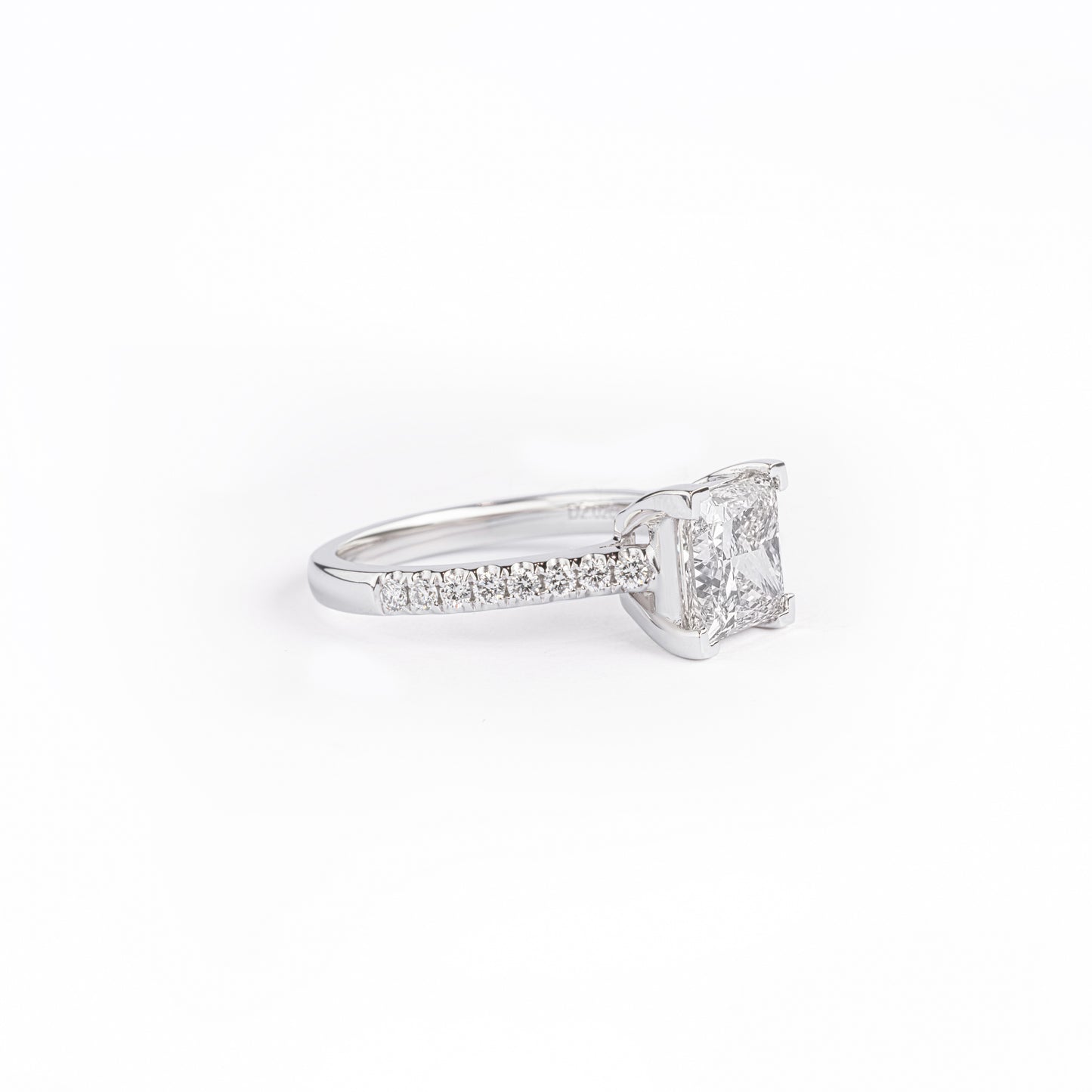 Angled View Princess Cut Diamond Engagement Ring with Pavé setting