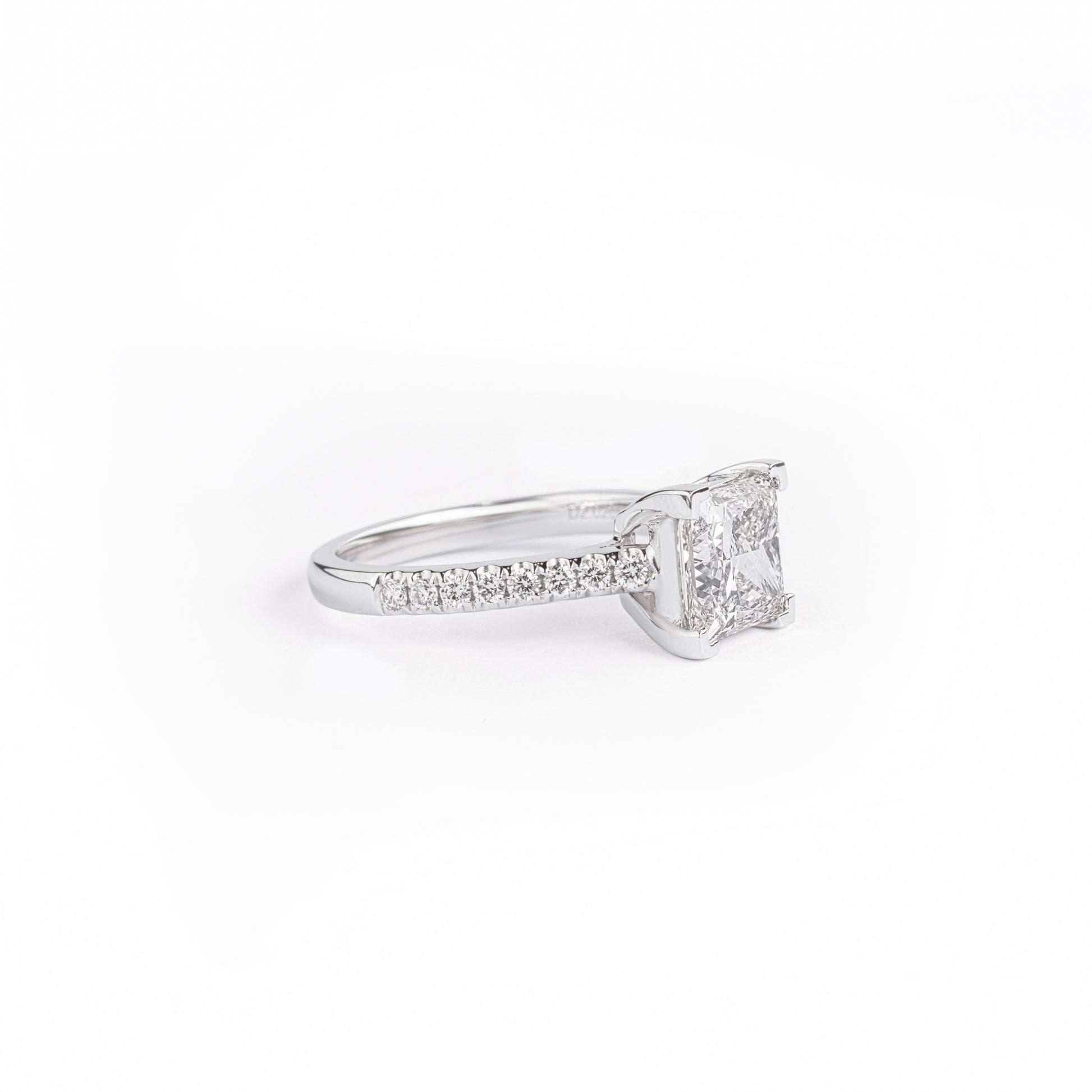 Angled View Princess Cut Diamond Engagement Ring with Pavé setting