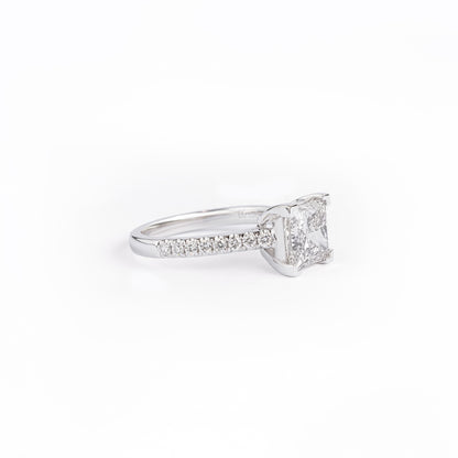 Angled View Princess Cut Diamond Engagement Ring with Pavé setting