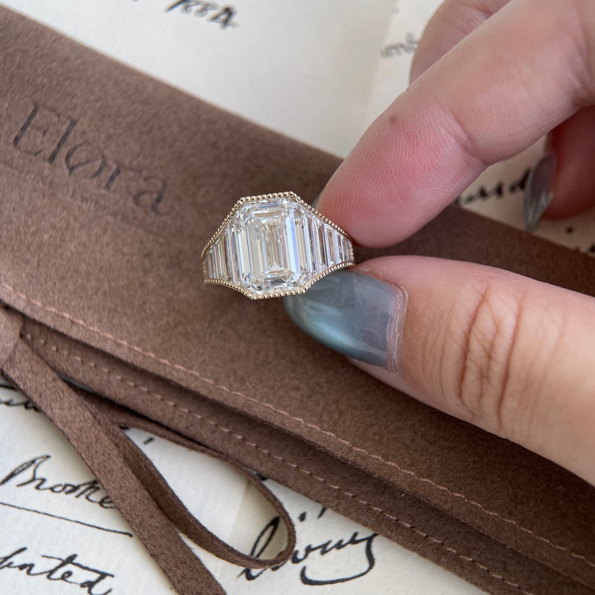 Aster-Emerald Cut Lab Grown Diamond Vintage Baguette Ring