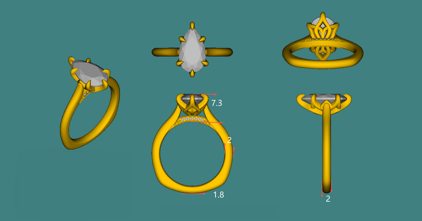 Custom Final Payment-2.73ct Champagne Pear Lab Diamond Ring