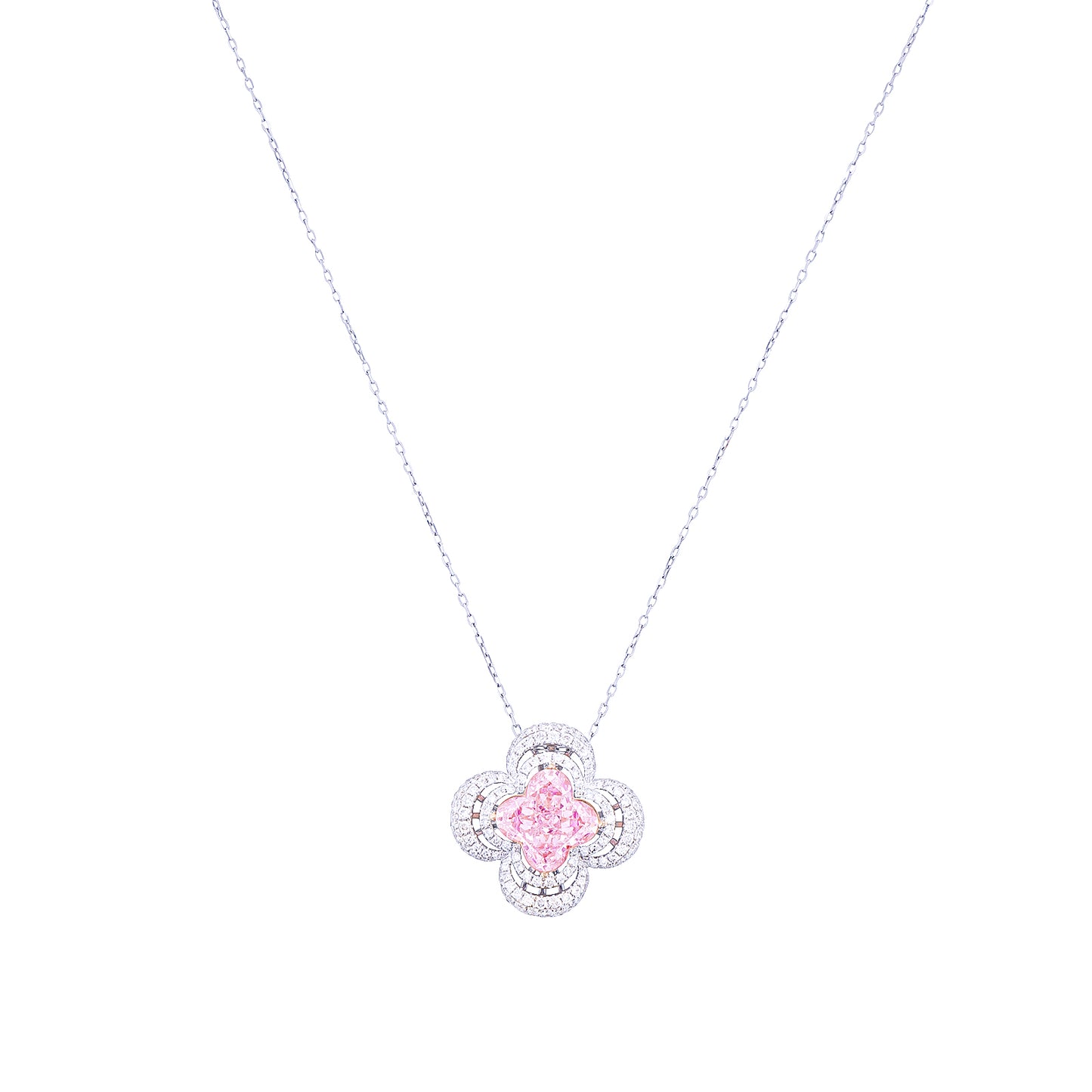 Clover Cut Pink Diamond Necklace