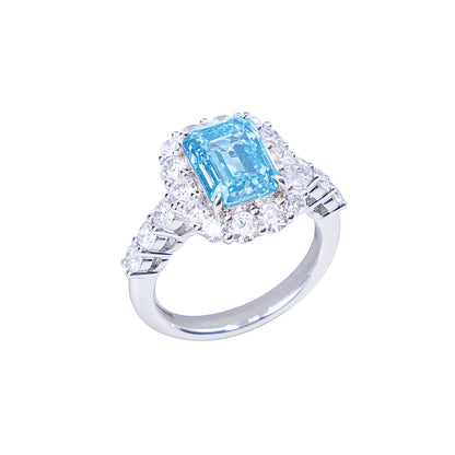 Isabella - Emerald Cut Blue Diamond Ring