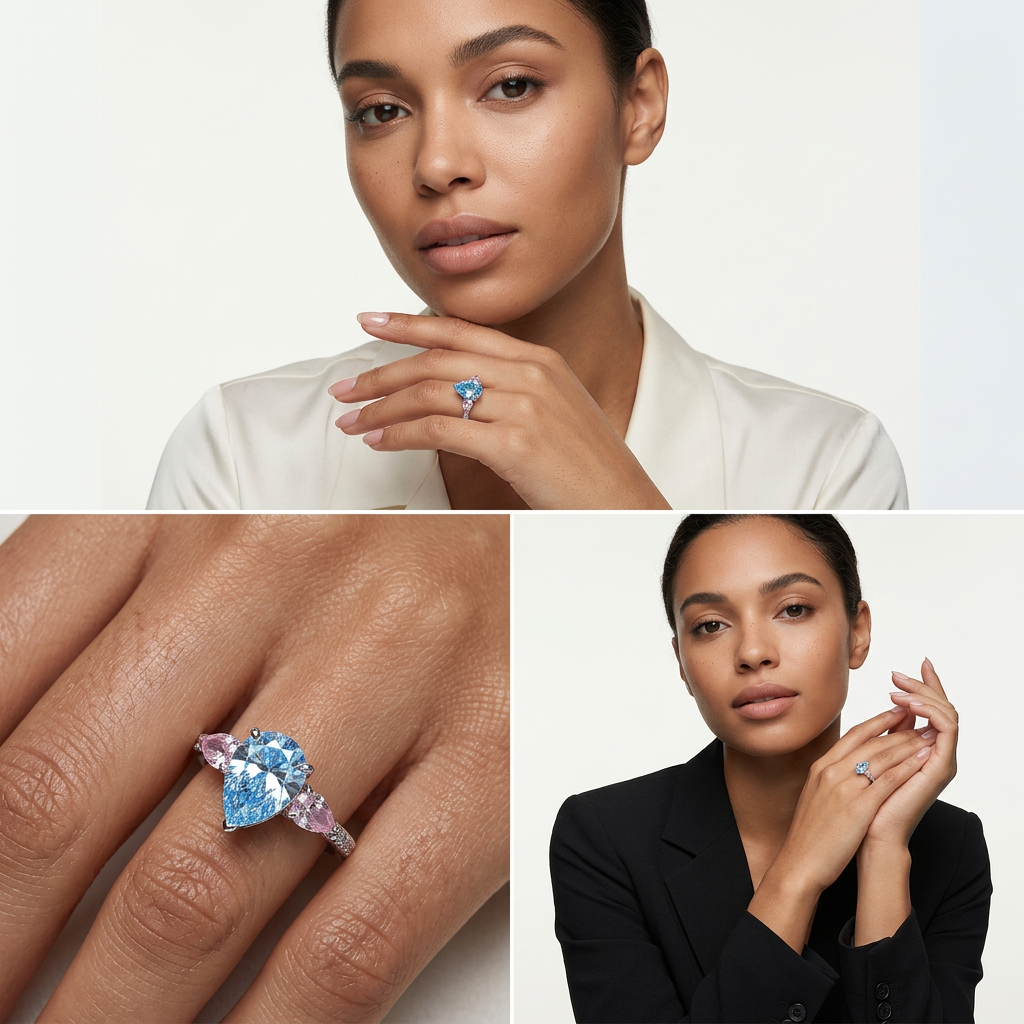 Clara - Pear Cut Blue Diamond Ring