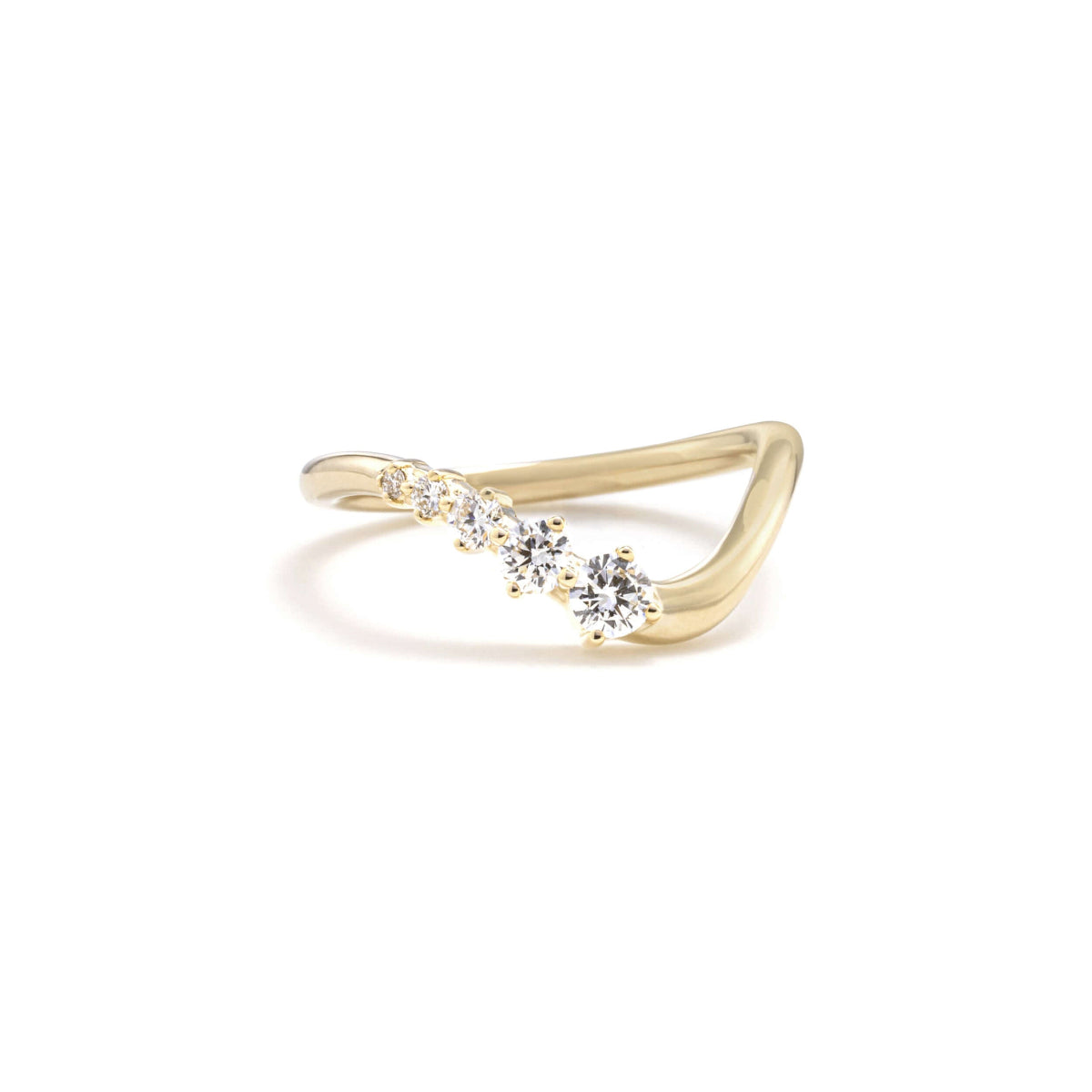 Clara ring front view showing curved band with round lab-grown diamonds