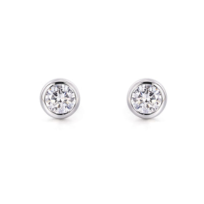 Classic Bezel Round Diamond Stud Earrings Platinum | Elora