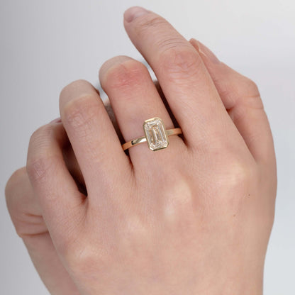 Close-up of emerald-cut lab-grown diamond reflecting light