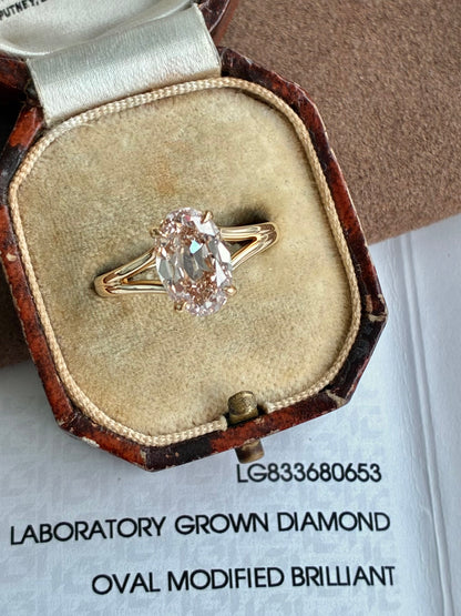 Custom Final Payment- 3.29ct Oval Cut Lab Champagne Diamond Ring