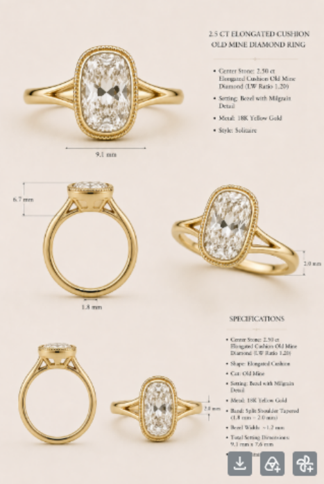 Custom Order Deposit - 2.3ct Old Mine Cushion Lab Diamond Ring