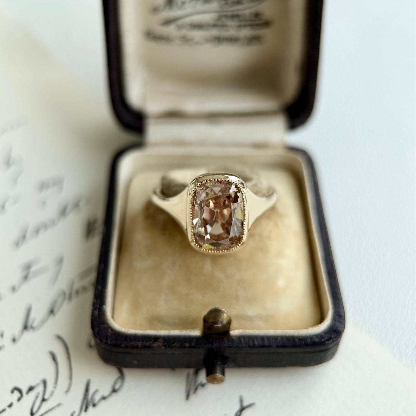 Eddy-Champagne Old Mine Cushion Lab Grown Diamond Ring