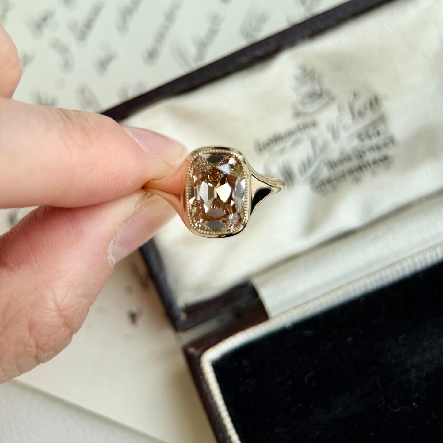 Eddy-Champagne Old Mine Cushion Lab Grown Diamond Ring