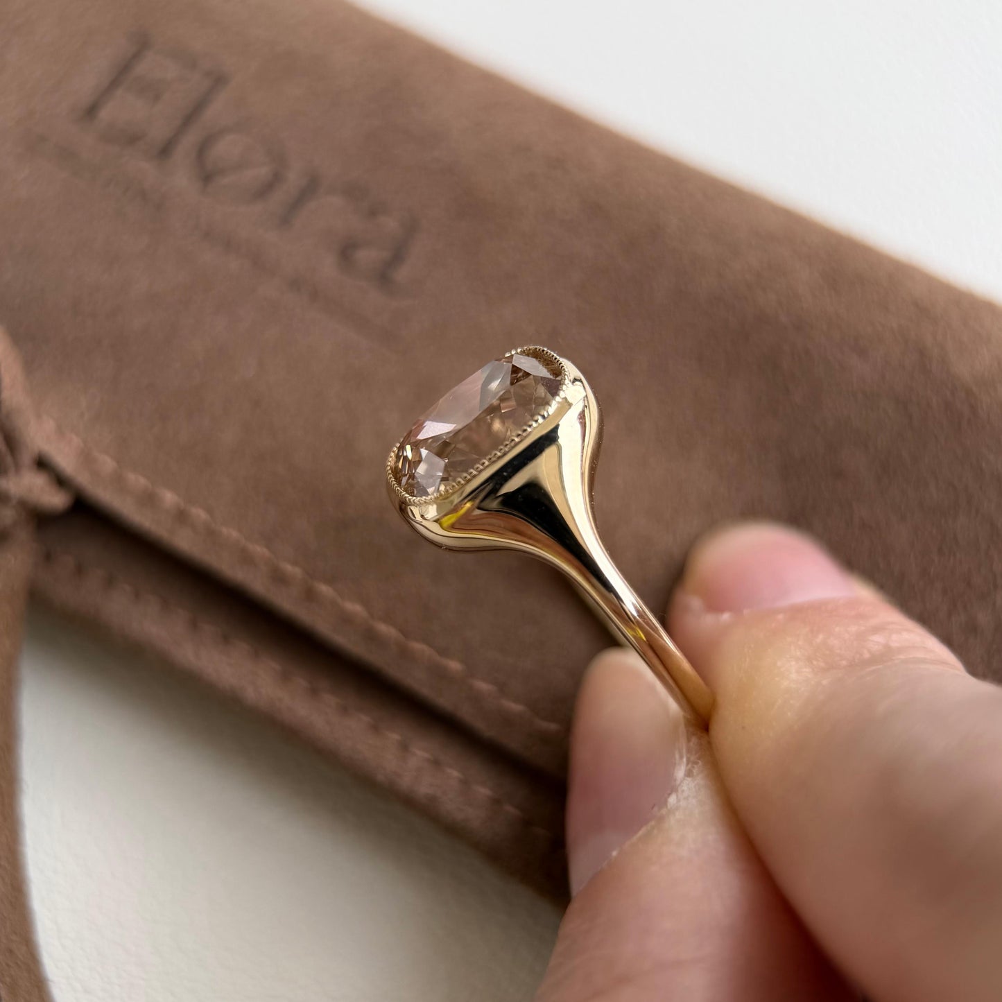 Eddy-Champagne Old Mine Cushion Lab Grown Diamond Ring