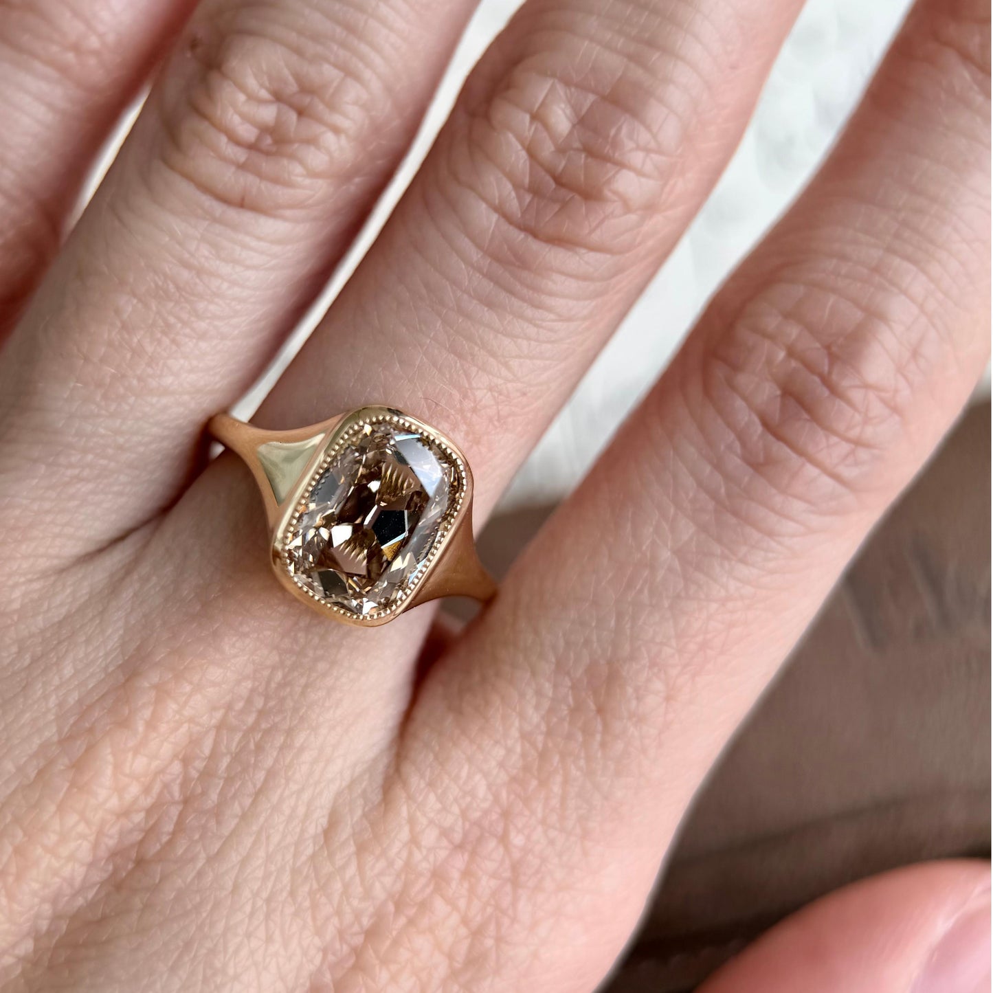 Eddy-Champagne Old Mine Cushion Lab Grown Diamond Ring