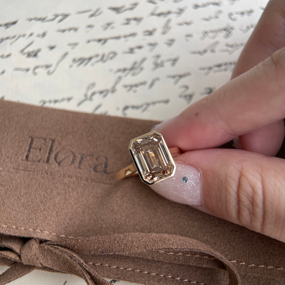 Elise-Champagne Emerald Cut Lab Grown Diamond Ring