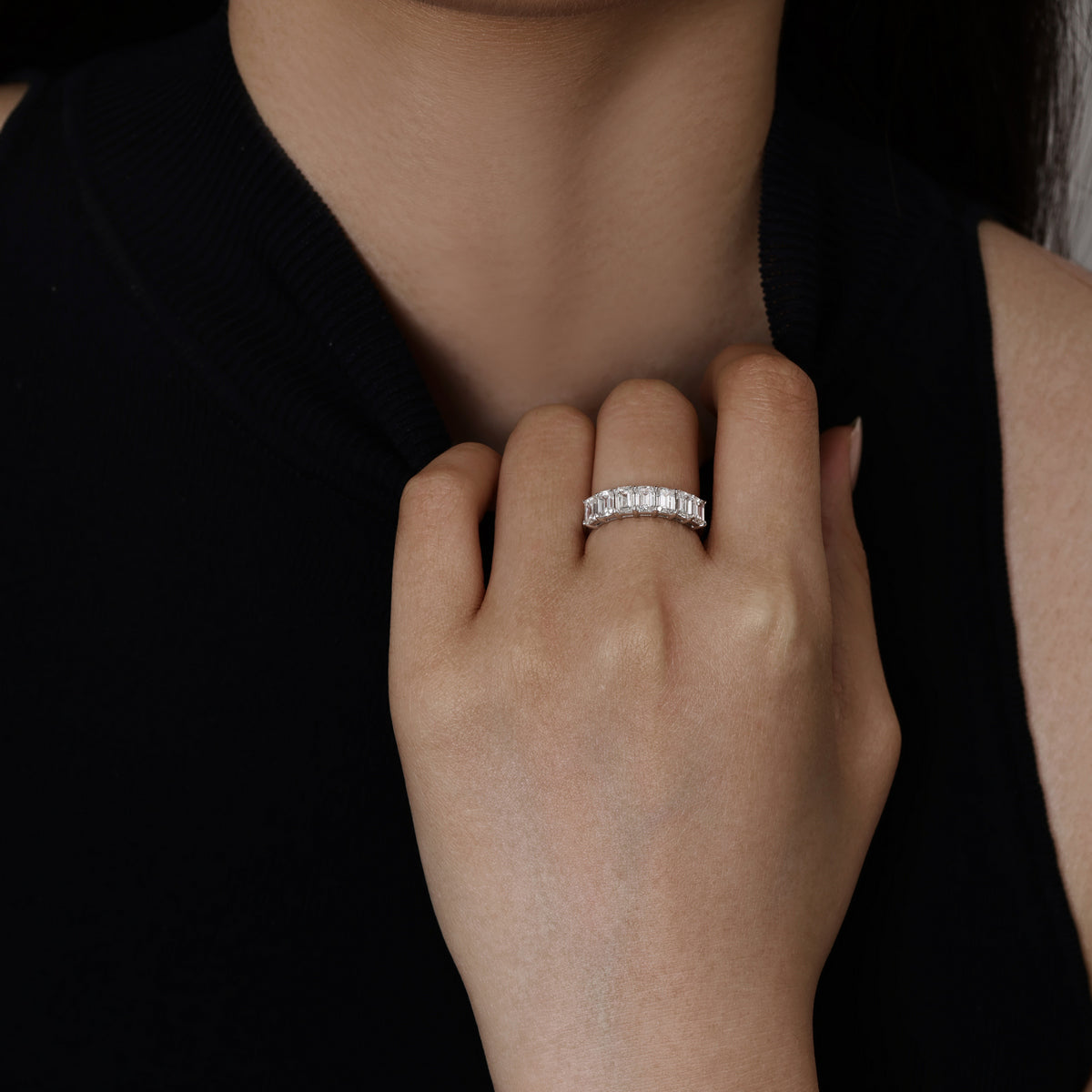 Emerald Cut Lab-Grown Diamond Half Eternity Band in Platinum | Eden | Elora