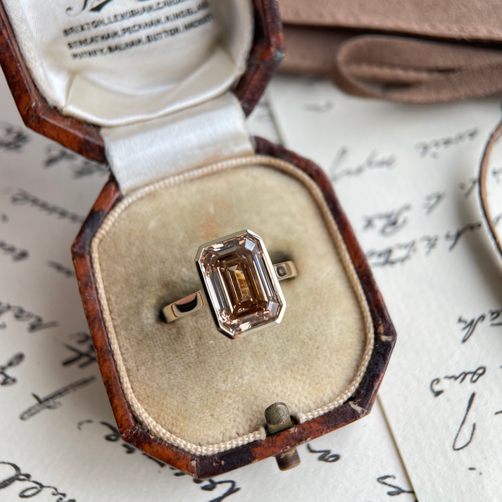 Elise-Champagne Emerald Cut Lab Grown Diamond Ring