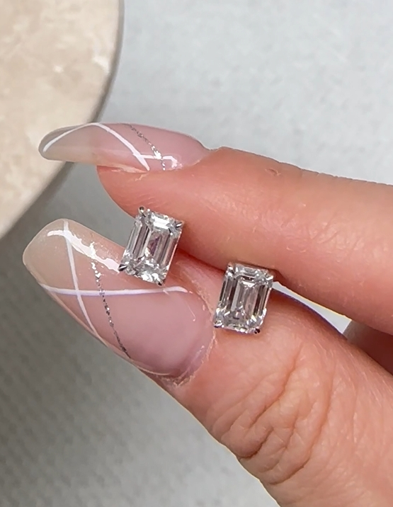Emerald cut Diamond Stud Earrings