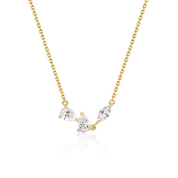 Face View Trio Diamond Necklace of mixed pear and marquise cut diamonds in 14k/18k Yellow Gold | Orla | Elora