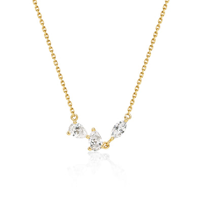 Face View Trio Diamond Necklace of mixed pear and marquise cut diamonds in 14k/18k Yellow Gold | Orla | Elora