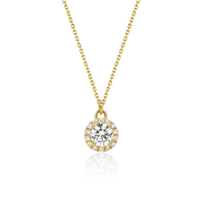 Face view 0.52ct Halo Round Cut Diamond Pendant Necklace in 14k/18k Yellow Gold | Alba | Elora