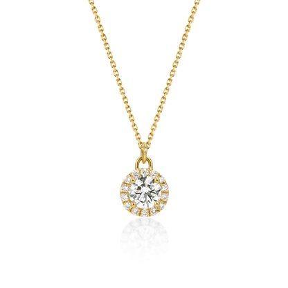 Face view 0.52ct Halo Round Cut Diamond Pendant Necklace in 14k/18k Yellow Gold | Alba | Elora