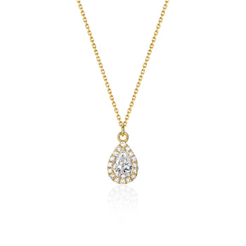 Face view 0.54ct Halo Pear Cut Diamond Pendant Necklace in 14k/18k Yellow Gold | Freya | Elora