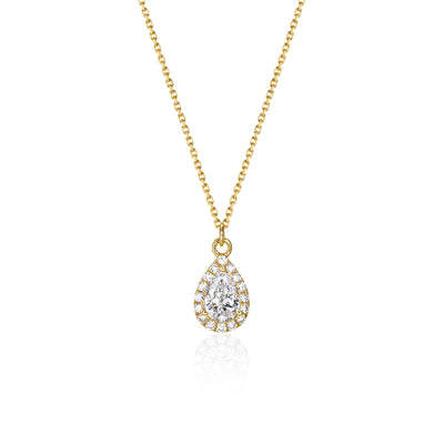 Face view 0.54ct Halo Pear Cut Diamond Pendant Necklace in 14k/18k Yellow Gold | Freya | Elora