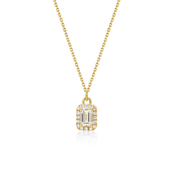 Face view 0.56ct Halo Emerald Cut Diamond Pendant Necklace in 14k/18k Yellow Gold | Estelle | Elora