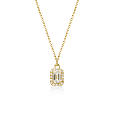 Face view 0.56ct Halo Emerald Cut Diamond Pendant Necklace in 14k/18k Yellow Gold | Estelle | Elora