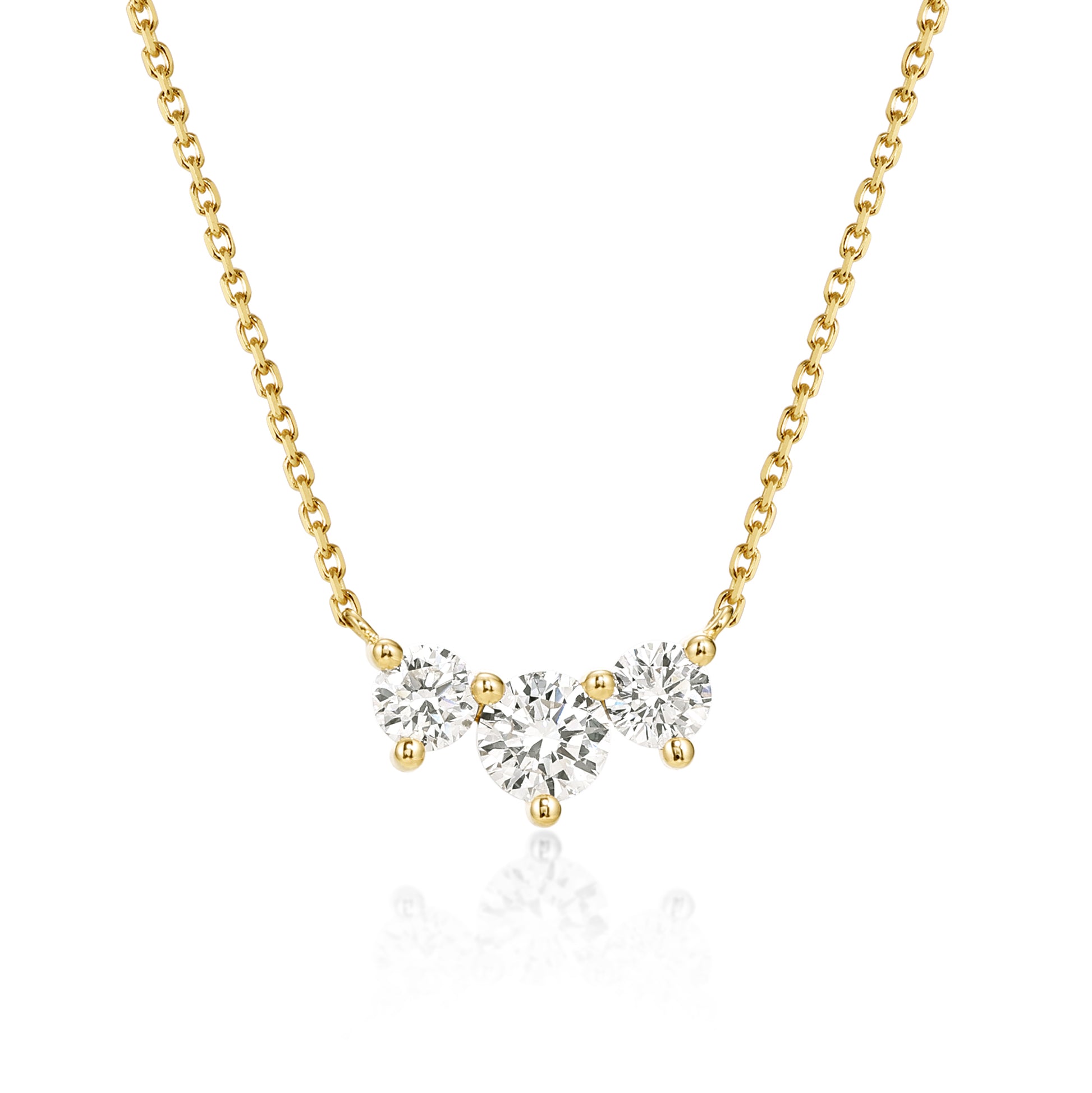 Face view 0.63ct Three Stone Round cut Diamond Necklace in 14k/18k Yellow Gold | Isla | Elora