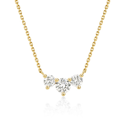 Face view 0.63ct Three Stone Round cut Diamond Necklace in 14k/18k Yellow Gold | Isla | Elora