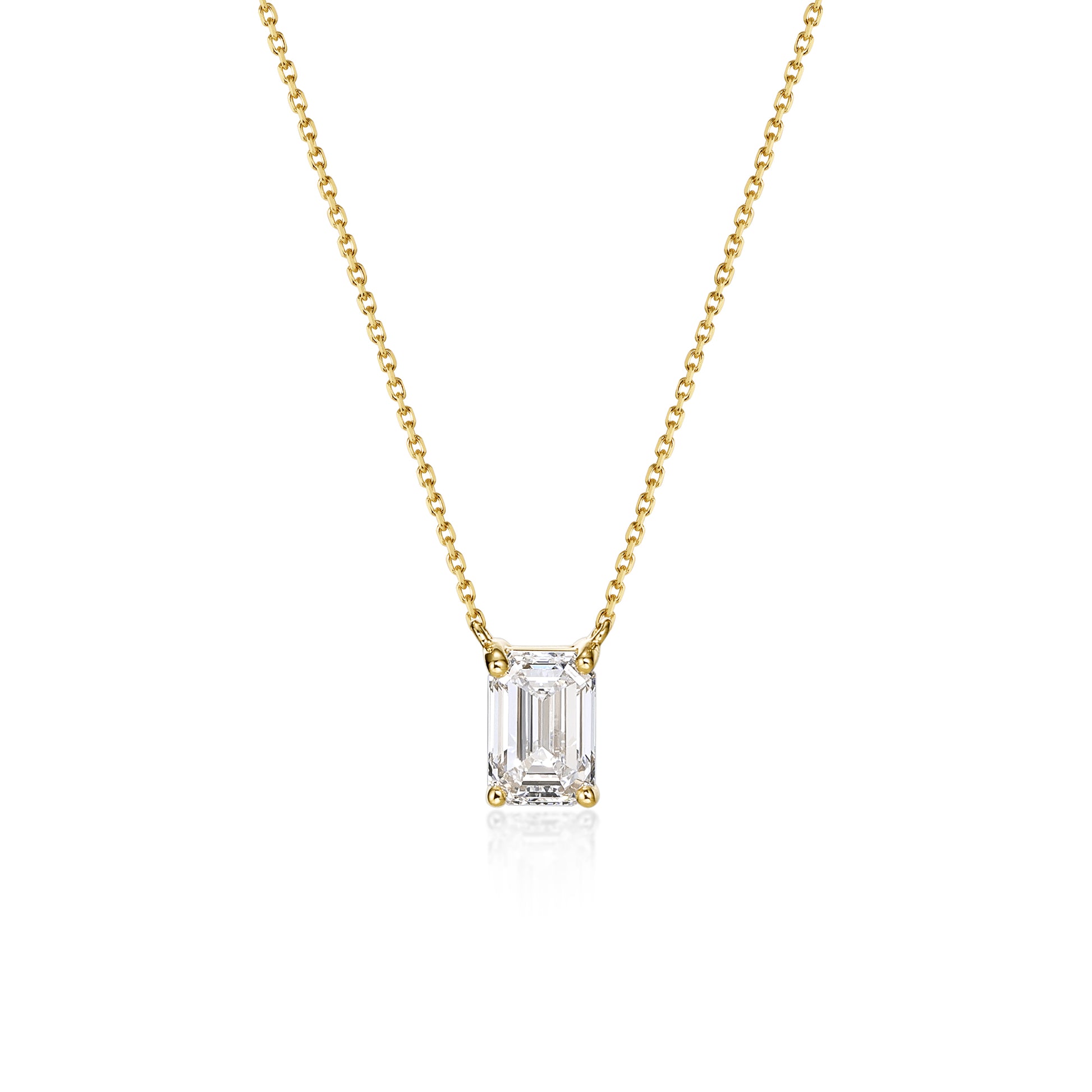 Face view 1.07ct Solo Emerald Cut Diamond Necklace in 14k/18k Yellow Gold | Elise | Elora