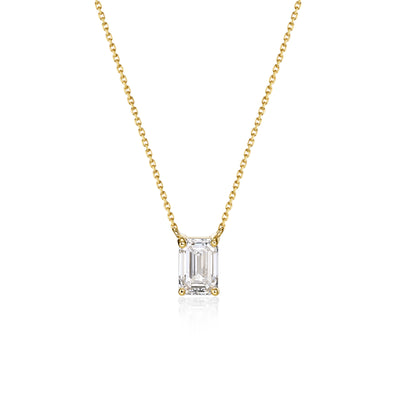 Face view 1.07ct Solo Emerald Cut Diamond Necklace in 14k/18k Yellow Gold | Elise | Elora