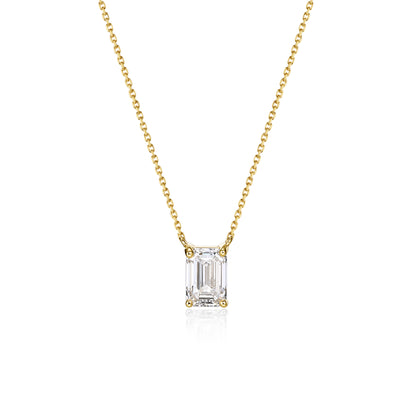 Face view 1.07ct Solo Emerald Cut Diamond Necklace in 14k/18k Yellow Gold | Elise | Elora