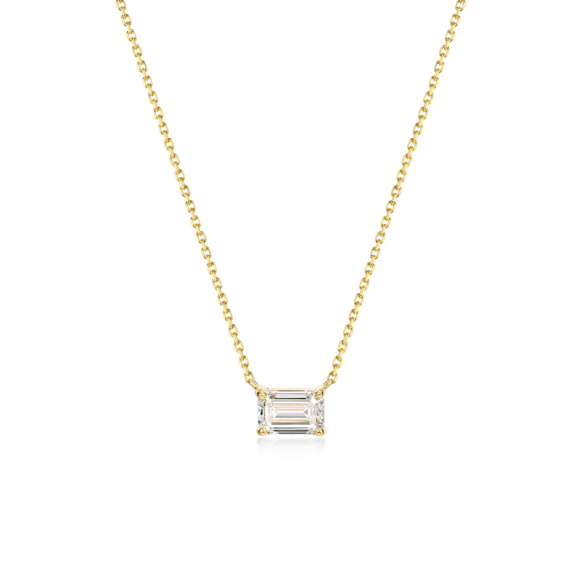 Face view 1.0ct East West Emerald Cut Diamond Necklace in 14k/18k Yellow Gold | Stella | Elora
