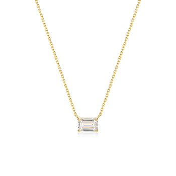 Face view 1.0ct East West Emerald Cut Diamond Necklace in 14k/18k Yellow Gold | Stella | Elora