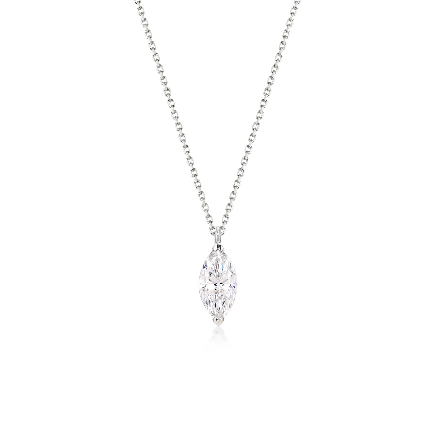 Face view 1.0ct Marquise cut Solitaire Diamond Necklace in platinum | Riley | Elora