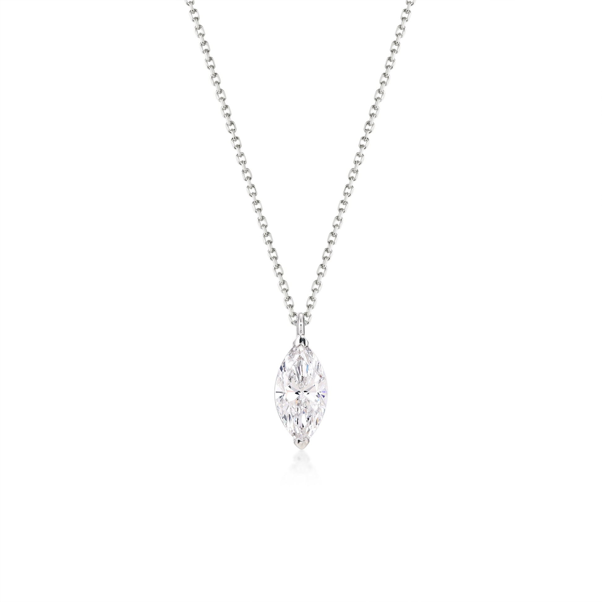 Face view 1.0ct Marquise cut Solitaire Diamond Necklace in platinum | Riley | Elora