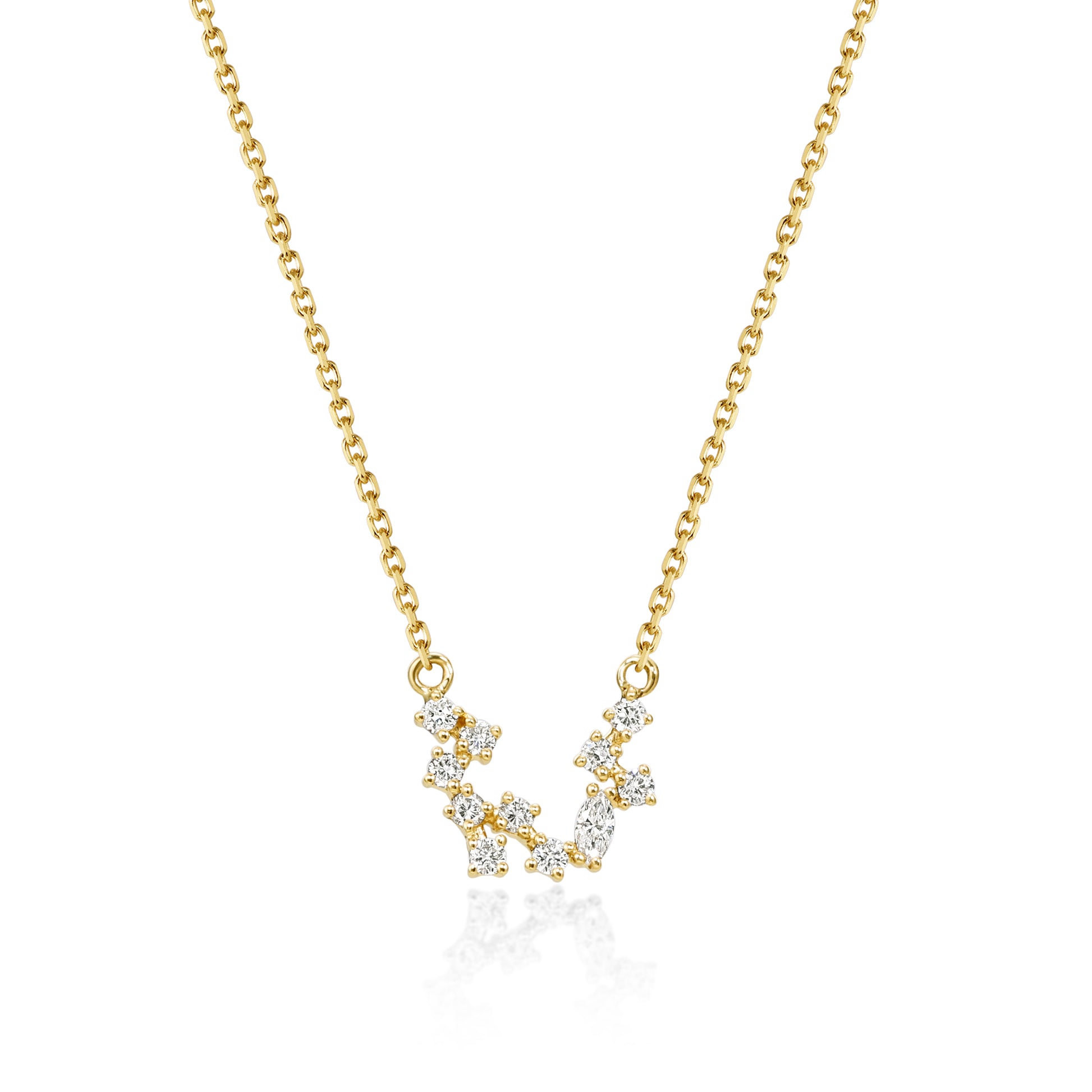 Face view Diamond Necklace Cluster of round and marquise-cut diamonds in 14k/18k Yellow Gold | Lyra | Elora