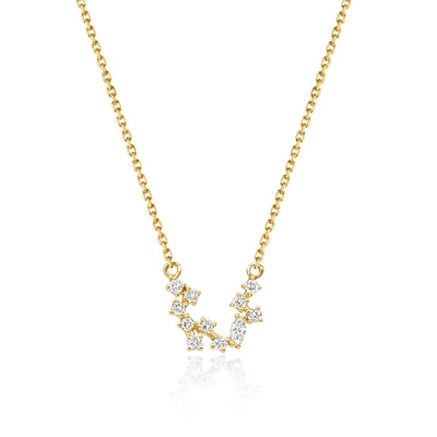 Face view Diamond Necklace Cluster of round and marquise-cut diamonds in 14k/18k Yellow Gold | Lyra | Elora