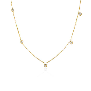 Face view Diamond Station Necklace 5 bezel-set round diamonds in 14k/18k Yellow Gold | Astra | Elora