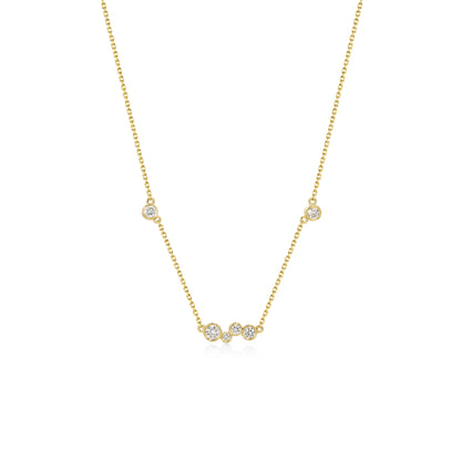 Face view Mixed 6 Bezel set Round Diamonds Necklace in 14k/18k Yellow Gold | Willow | Elora