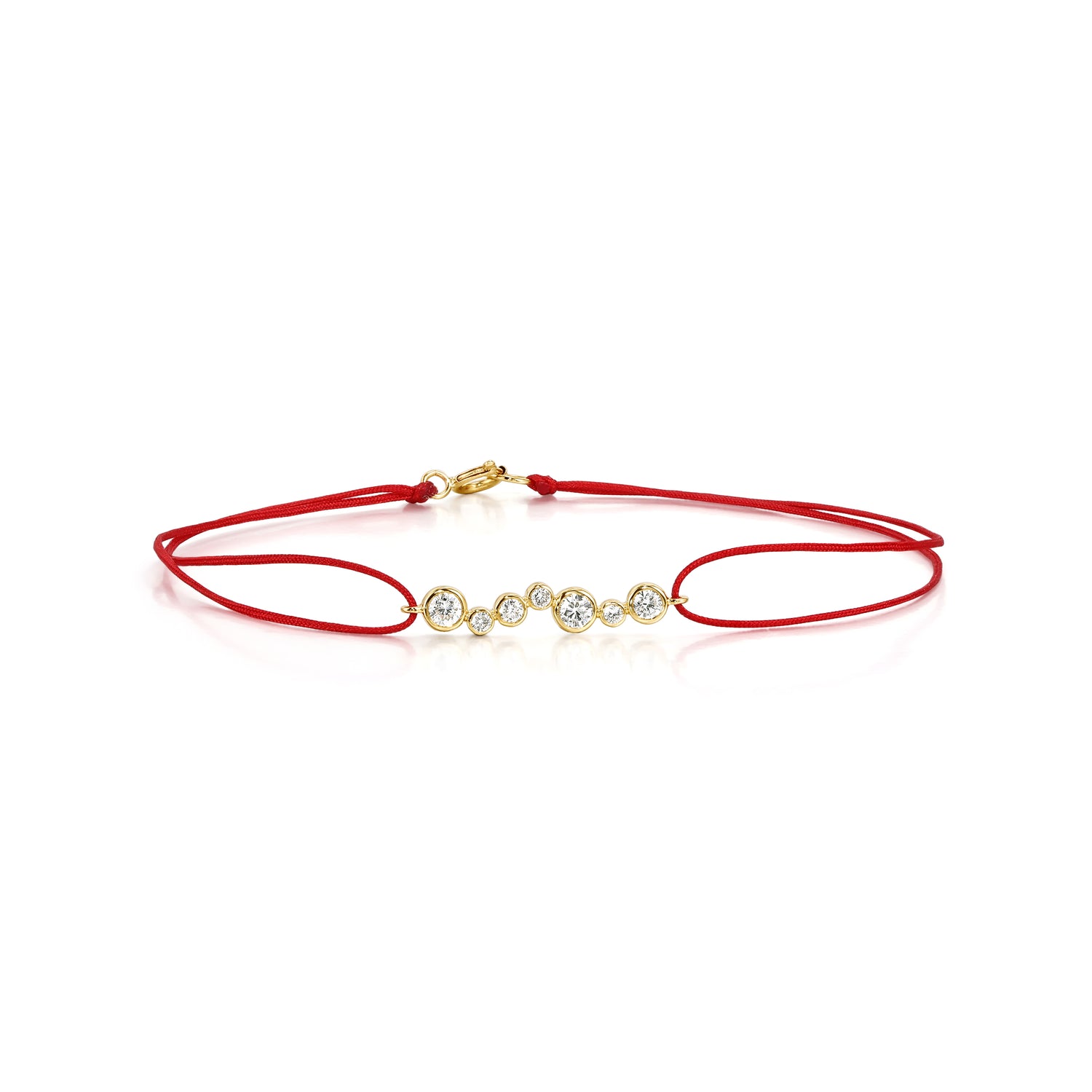 Face view Mixed Bezel set Round Diamond Bracelet Red Cord | Lottie | Elora