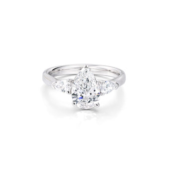 Face view Pear Cut Lab Grown Diamond Three Stone Engagement Ring in Platinum | Gracie | Elora