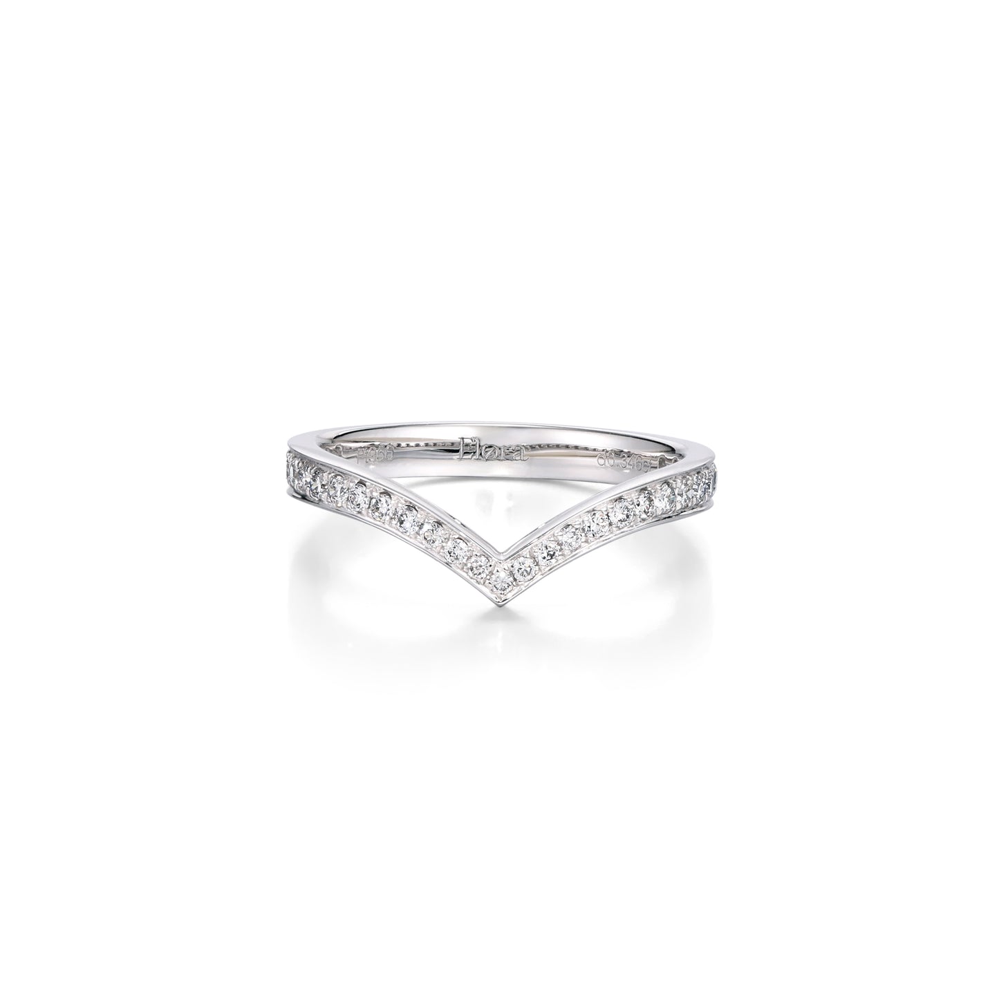 Face view Platinum Chevron Contour Pavé-set round Diamond Wedding Band | Matilda | Elora