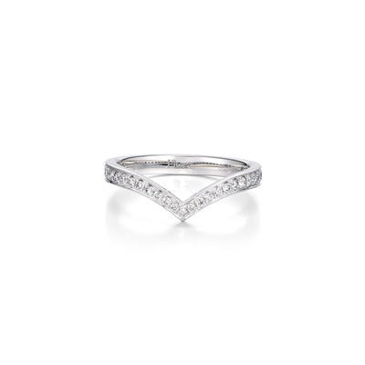 Face view Platinum Chevron Contour Pavé-set round Diamond Wedding Band | Matilda | Elora